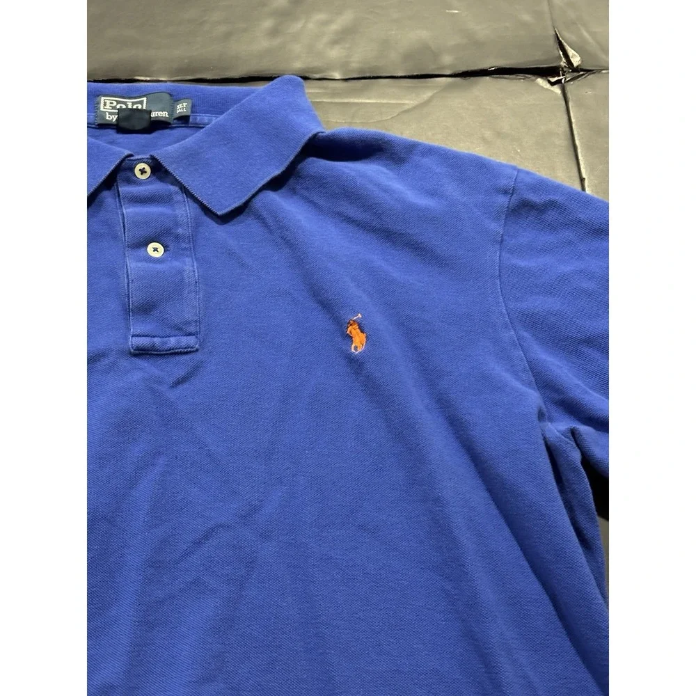 Polo by Ralph Lauren Men's Blue Classic Fit Short Sleeve Polo Orange Pony XLT